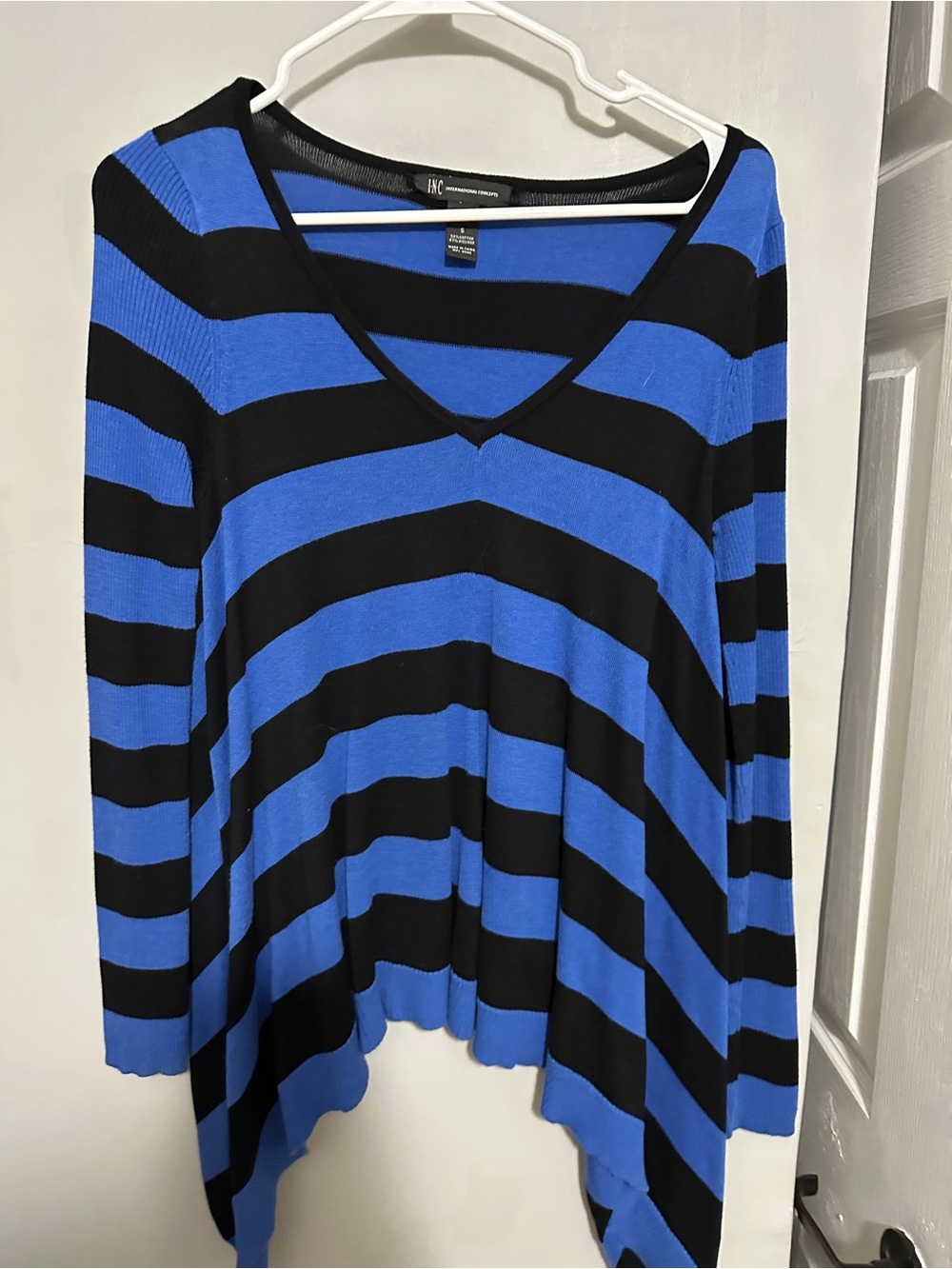 INC International Concepts Blue & Black Striped V-Neck Women's Sweater S